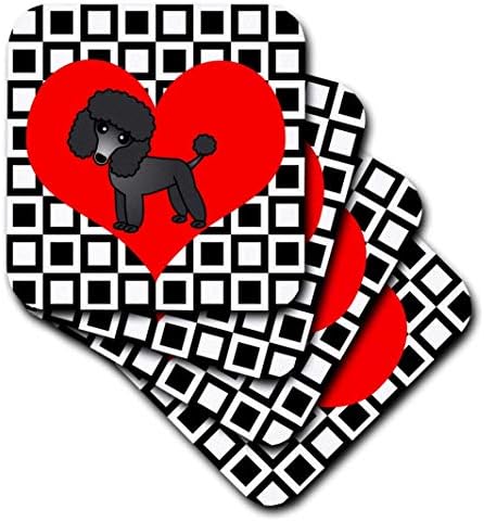 3 רוז 31193_3 אני אוהב כלבים פודל שחור-תחתיות אריחי קרמיקה, סט של 4