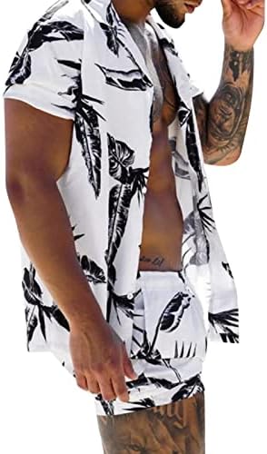 תלבושות חוף הוואי של UBST שנקבעו לגברים, קיץ טרופי מודפס עם חולצות הוואי רגועות מכנסיים קצרים 2 חליפות חתיכות