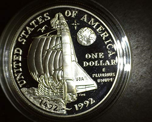1992 P Columbus Quincentenary הוכחת זיכרון דולר דולר כסף $ 1 הוכחה ארהב מנטה