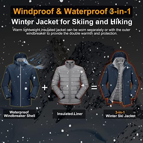 ז'קט סקי עמיד למים 33,000 מטר אטום לגברים, מעילי גשם שלג של שלג מעילי חורף עם מעיל חורף עם ז'קט נוח