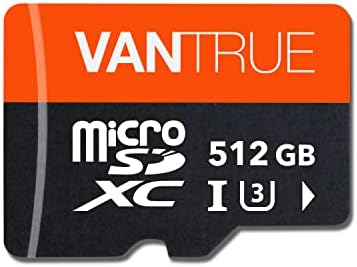 Vantrue 512GB microSDXC UHS-אני U3 4K UHD וידאו במהירות גבוהה העברת ניטור כרטיס SD עם מתאם עבור מקף מצלמות גוף מצלמות, פעולה המצלמה, מעקב