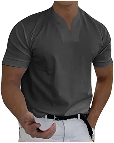 אמזוק רגיל חולצות גברים, מזדמן מוצק צבע עם צווארון אדון של עסקים קצר שרוול כושר חולצה