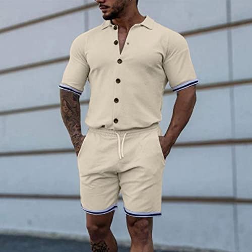 גברים מגדירים 2 תלבושות של 2 חלקים חולצות שרוול קצר מזדמן ומכנסיים קצרים מכתים קובעים אימונית ספורט חיצונית.