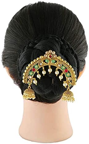 גוון זהב צורה עגולה משובצת אבן אבן סיכה שיער/סיכת אמבאדה לנשים/בנות על ידי אספנות הודיות