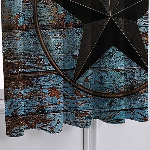 מערבי טקסס כוכב חלון האפלת וילון עבור בני בנות בני נוער, בציר חום כחול עלוב עץ כפרי חלון וילון, תרמית מבודד מוט כיס וילונות לחדר שינה