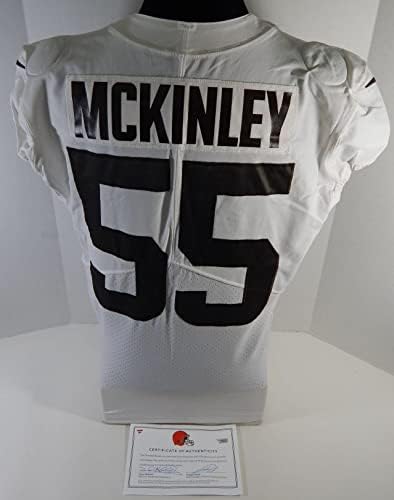 2021 קליבלנד בראונס טאקריסט מקינלי 55 משחק השתמש בג'רזי תרגול לבן 4 5 - משחק NFL לא חתום בשימוש בגופיות
