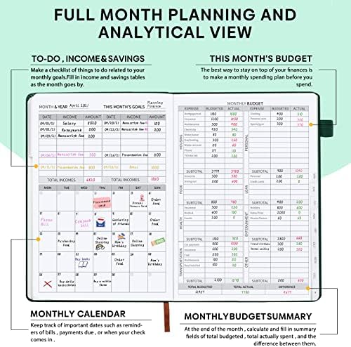 מתכנן תקציב Soomeet עם כרטיסיות חודשיות - גודל גדול - 7 x 10 מארגן חשבון חודשי עם כיסים. מארגן פיננסי ללא תאריך עם מחברת גשש הוצאות, יומן