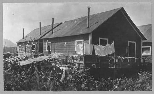 צילום Histhericalfindings: קוטג'ים של דייגים, אלסקה, AK, ארצות הברית, 1916, דירה, קווי בגדים