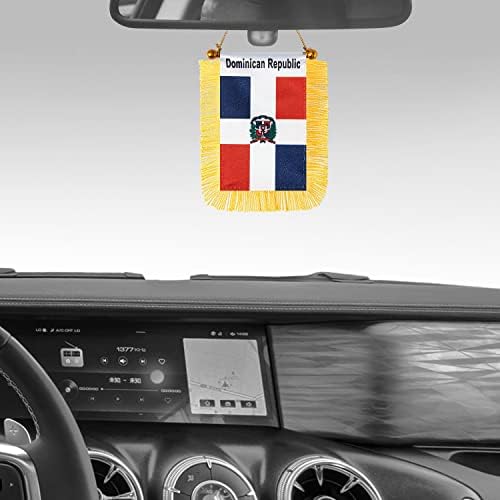 קנטנדו 2 חבילה דומיניקה חלון דגל תלוי, דגל מכונית דומיניקני מיני עם קוטב ציצית כוס יניקה אחורית קישוט מראה