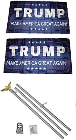 דונלד טראמפ הופך את אמריקה לגדול שוב כחול מס '2 3'x5' פוליאסטר 2 דגל דו צדדי כפול עם ערכת עמוד דגל אלומיניום 6 'עם טופר נשר
