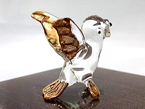 סנסוקג'אי ינשוף צלמיות מיניאטורות בעלי חיים בעלי חיים מפוצץ זכוכית ארט זכוכית זהב קישור ציפור מתנה אספנית, זהב צלול
