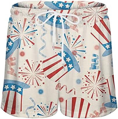 מכנסיים קצרים לנשים קיץ מזדמן פלוס גודל מותניים גבוהים רגל רחבה מכנסי כושר קצרים דגל אמריקאי