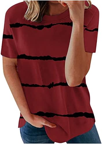 חולצות טש חולצות לנשים צמרות קיץ בסיסיות מזדמנים שרוול קצר פסים בתוספת חולצת טריקו גודל צווארון צווארון אופנה גרפיקה