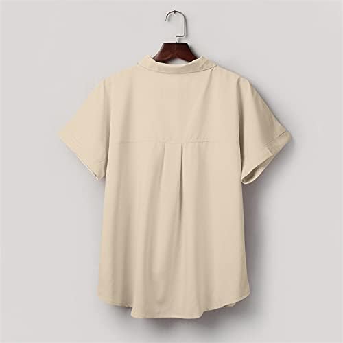 חולצת דש עם שרוול קצר לנשים חולצות צבעוניות טוניקה זורמת חולצות עליונות מזדמנים חולצה יומית רופפת עם כיסים