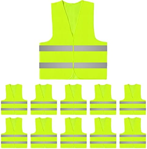 אפוד בטיחות XFMF 10 חבילה - אפוד בטיחות נראות גבוה לעבודות תנועה, ריצה, מודד ומאבטח, אפוד בנייה עם 2 רצועות רפלקטיביות