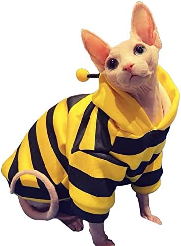 Bonaweite Sphynx בגדי חתול דבש דבורת שיער סוודרים חסרי שיער סוודר סוודר חתלתול חם, חתולים רכים נושמים נושמים חולצות פסים סוודרים לחתולים