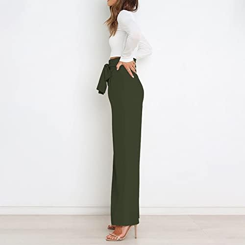מכנסי רגל רחבים של Prdecexlu של נשים מותניים אלסטיות גבוהות בעסקים מלאים מכנסיים מכנסיים ארוכים חליפות ישרות מכנסיים