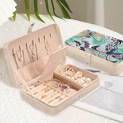 דפוס פרפר איננוגוגו כחול תכשיטים קטנים קופסת תכשיטים עור מארגן תכשיטים מטיולים מיני מתנות למתנות למסיבות רווקות