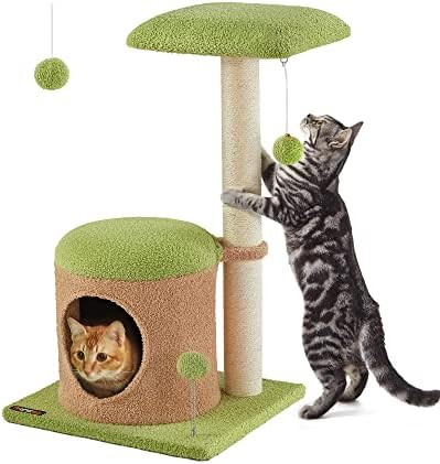 בית עץ החתול של פנדריאה גחמותפלאים, מגדל חתולים קטן בגודל 30 אינץ 'לגורים, דירת חתולים חמודה עם עמוד גירוד בגודל 27.2 אינץ', מוט מרופד,