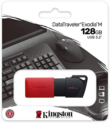 קינגסטון Datatraveler Exodia 128GB USB Blash Drive Bundle עם מתאם USB-C