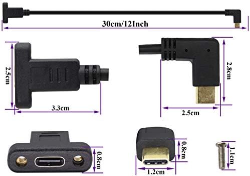 AAOTOKK ימין ושמאל זווית 3.1 סוג C כבל G GEN 2 90 מעלות USB 3.1 סוג C זכר לנקבה כבל בר בורג, תומך בטעינה, נתונים, שמע, כבל וידאו למחשב