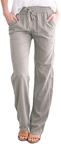 מכנסי טרנינג לנשים אנגונוול משרטטים מכנסי טרקלין רגל רחבים יוגה כותנה מפעילה ספורט עם מכנסי כיסים