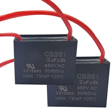 CBB61 קבל מאוורר תקרה 2 חוט 2UF תואם עם 400/350/300/250VAC קבלים מאוור