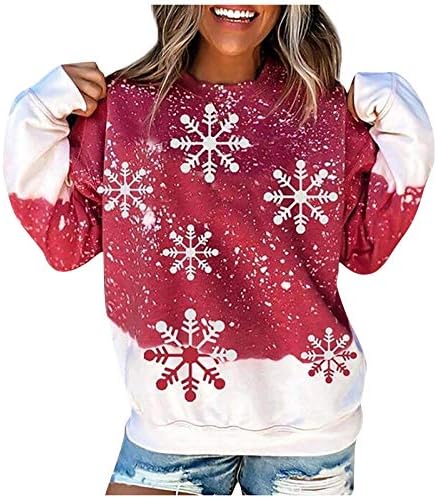 נשים של חג המולד חולצות חמוד איל הדפסת מגשר מזדמן רופף סוודרים ארוך שרוול צווארון עגול סוודר חולצות
