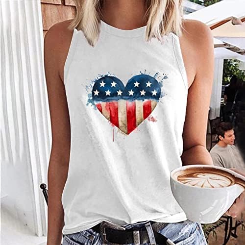 גופית 4 ביולי גופיות נשים דגל אמריקאי לב גרפי גרפי ארהב כוכבים חולצות ללא שרוולים מפוספסים