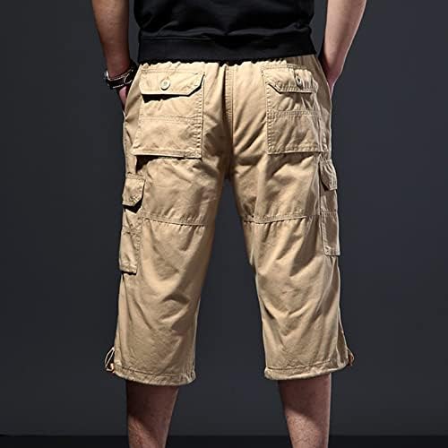 קל משקל קל משקל 3/4 מכנסי מטען ארוכים כותנה מותניים אלסטיים מתחת למכנסיים קצרים בברך מרובי כיסים קפרי קצרים מכנסיים קצרים