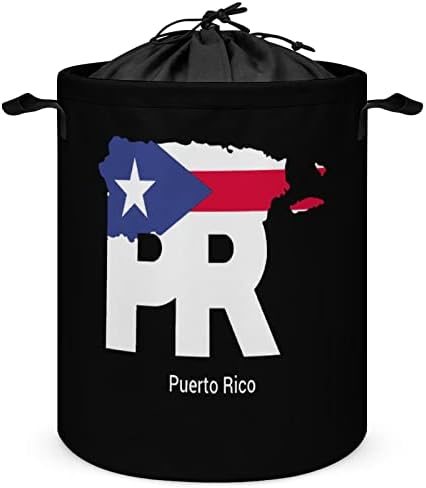פורטו ריקו מפת דגל גדול שרוך סל כביסה עמיד למים סל כביסה מתקפל אחסון סל צעצוע ארגונית