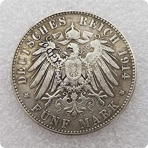 מדינות גרמניות 1914 פרוסיה 5 סימן עותק כסף מטבעות זיכרון עותק לעיצוב משרדים בחדר הבית