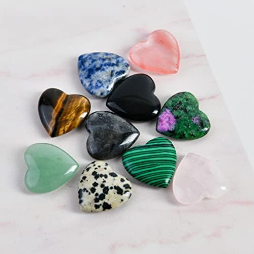 Nuzujx 10 יח 'ריפוי צבעוני קריסטל לב טבעי מלוטש אהבה בצורת לב אבנים דקל אבני חן.