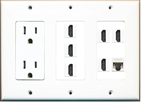 Riteav - (3 חבורה 15 אמפר שקע חשמל 6 HDMI CAT5E צלחת קיר Ethernet לבנה
