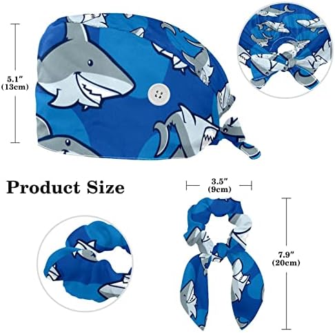 כרישים ים ניתוחי אוקיינוס ​​כובע כובע בופנט כובע עובד עם כפתורים ושיער קשת לנשים, שיער ארוך