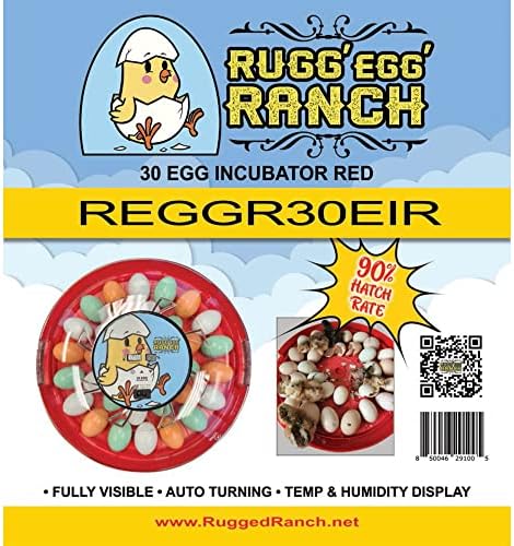 Rugg'egg 'Ranch Reggr30Eir 30 ביצה גלויה לחלוטין חממה מפנה אוטומטית עליונה עם תצוגת טמפרטורה ולחות דיגיטלית, אדום
