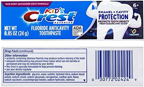 Crest Kids Advanced משחת שיניים אמייל + הגנה על חלל עם פלואוריד לאנטי -חלוקות, גודל נסיעה 0.85oz - חבילה של 4