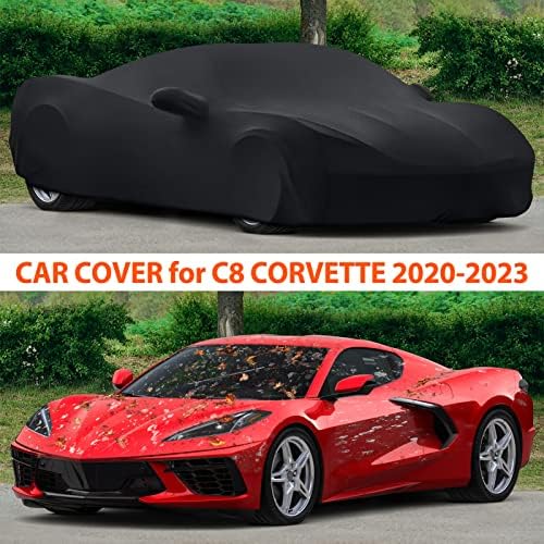 כיסוי לרכב לאביזרי C8 Corvette 2023-2020-כיסוי מכוניות מלא מקורה סאטן מתיחה הגנה אבק אבק למוסך תת קרקעי, מופע מכוניות, שחור